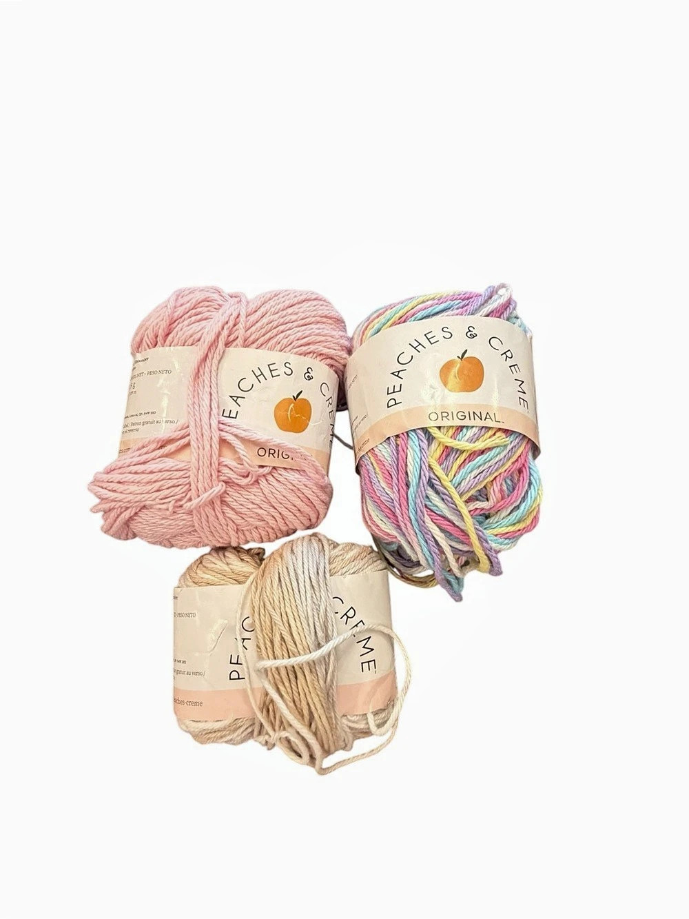 Mixed Lot Of 3 Yarn Skeins Crochet Knit Peaches & Crème Cotton Multicolor